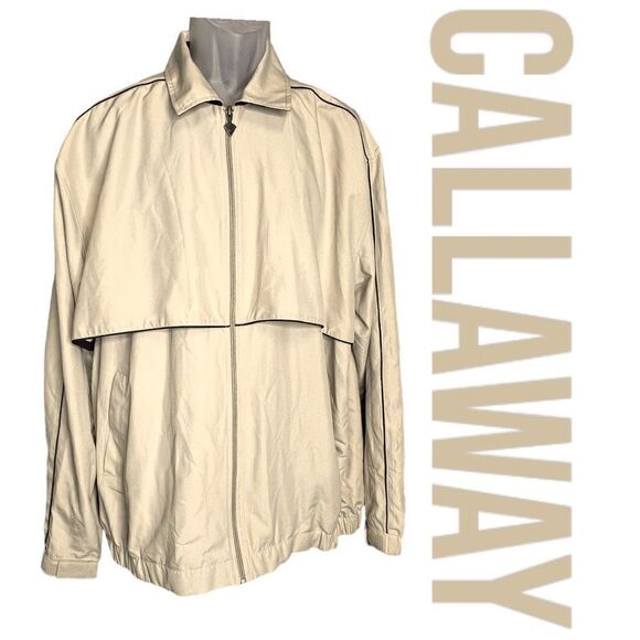 Callaway Men's Waterproof Full Zip Softshell Golf Windbreaker Jacket Beige XL - Picture 1 of 11